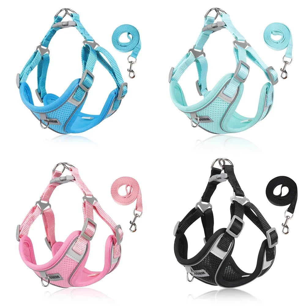 Reflective Dog Harness and Leash Set for Small to Medium Dogs and Cats - Adjustable for Outdoor Walks